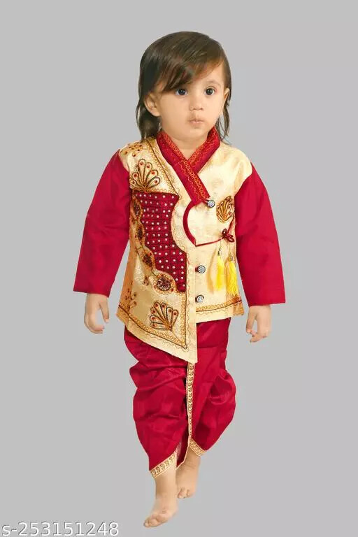 Indian Bollywood Wear Kids Stylish Party Wear Kurta and Dhoti Pant Set