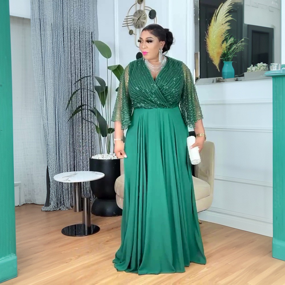 African Party Dress Women Sequin Wedding Evening Gown Elegant Turkey Maxi Abaya