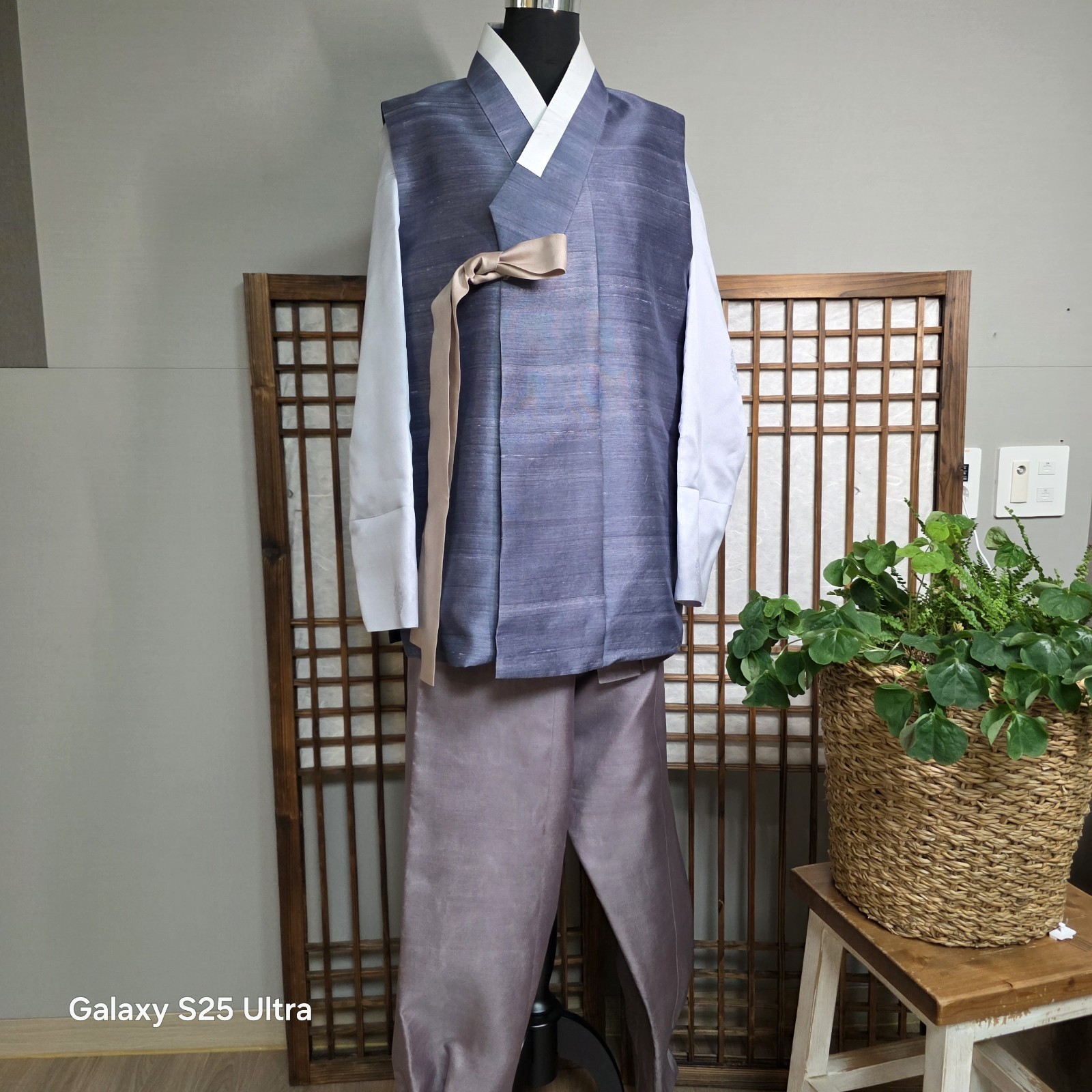 Title:Korean Men’s Hanbok Set Custom Made Blue Gray Lavender