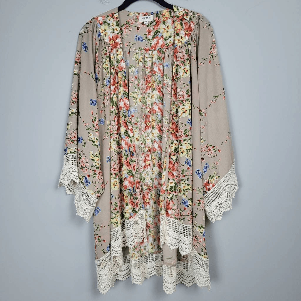 Umgee Womens Floral Kimono S/M Cover Up Lace Boho Oversized Open Front Relaxed
