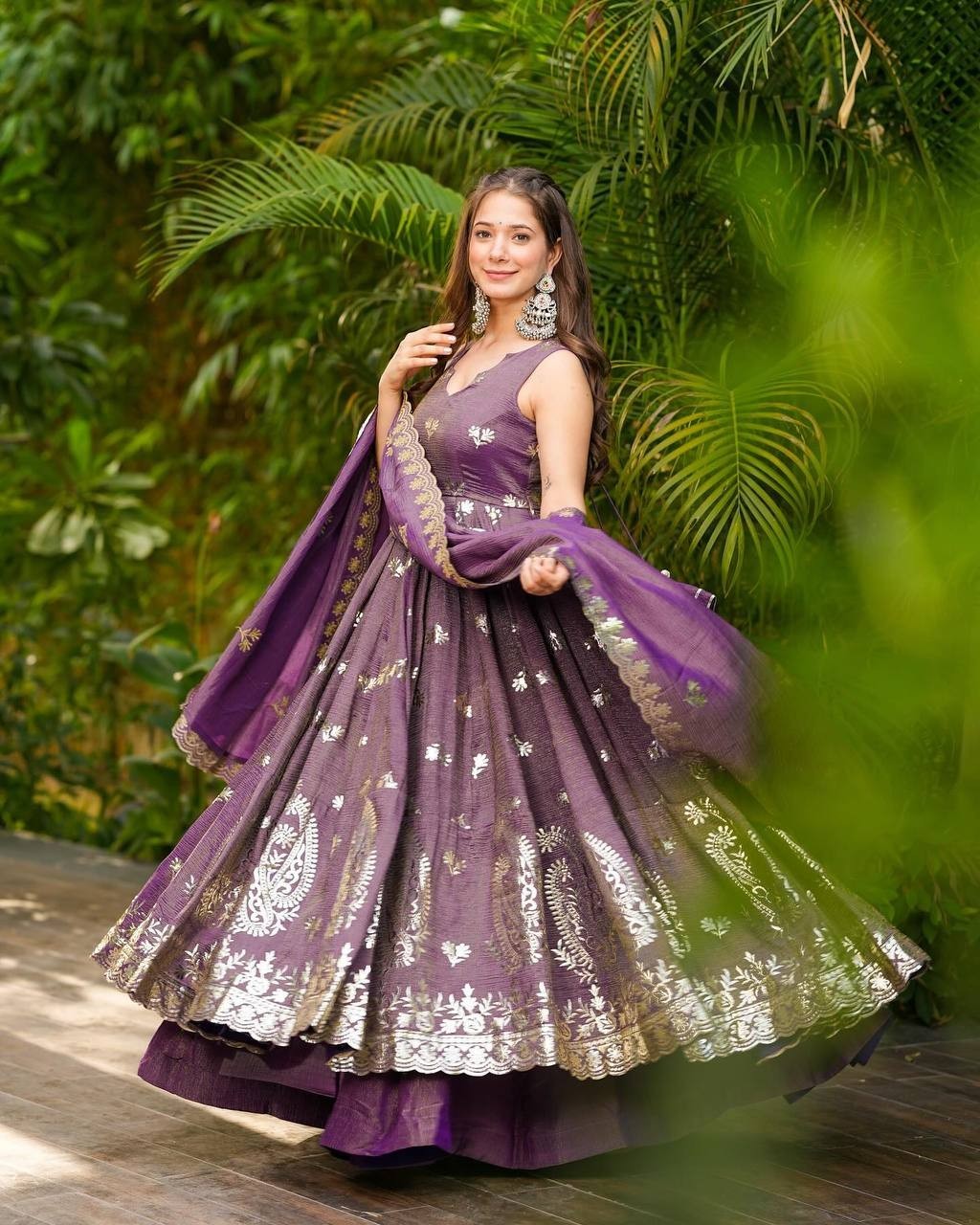 Heavy Embroidered Long Top & Plazzo Set With Fancy Sleeves and Matching Dupatta