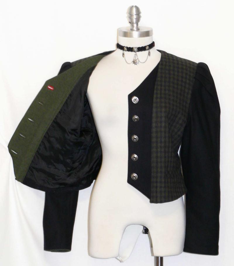 GREEN BLACK JACKET Plaid WOOL German Women Western Riding SHORT Dress 8 S B40″