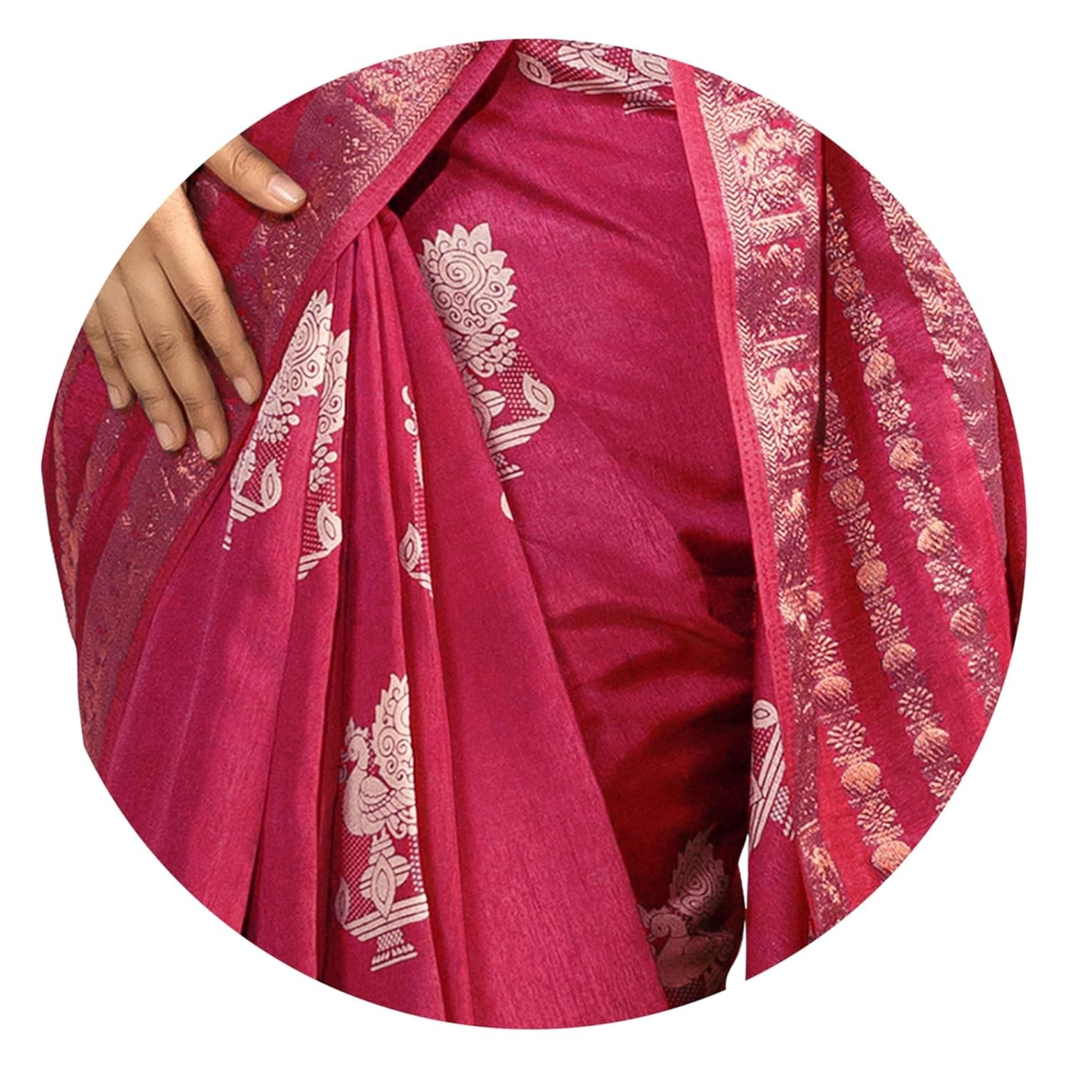 Women’s Cotton Silk Peacock Printed Saree with Blouse Piece