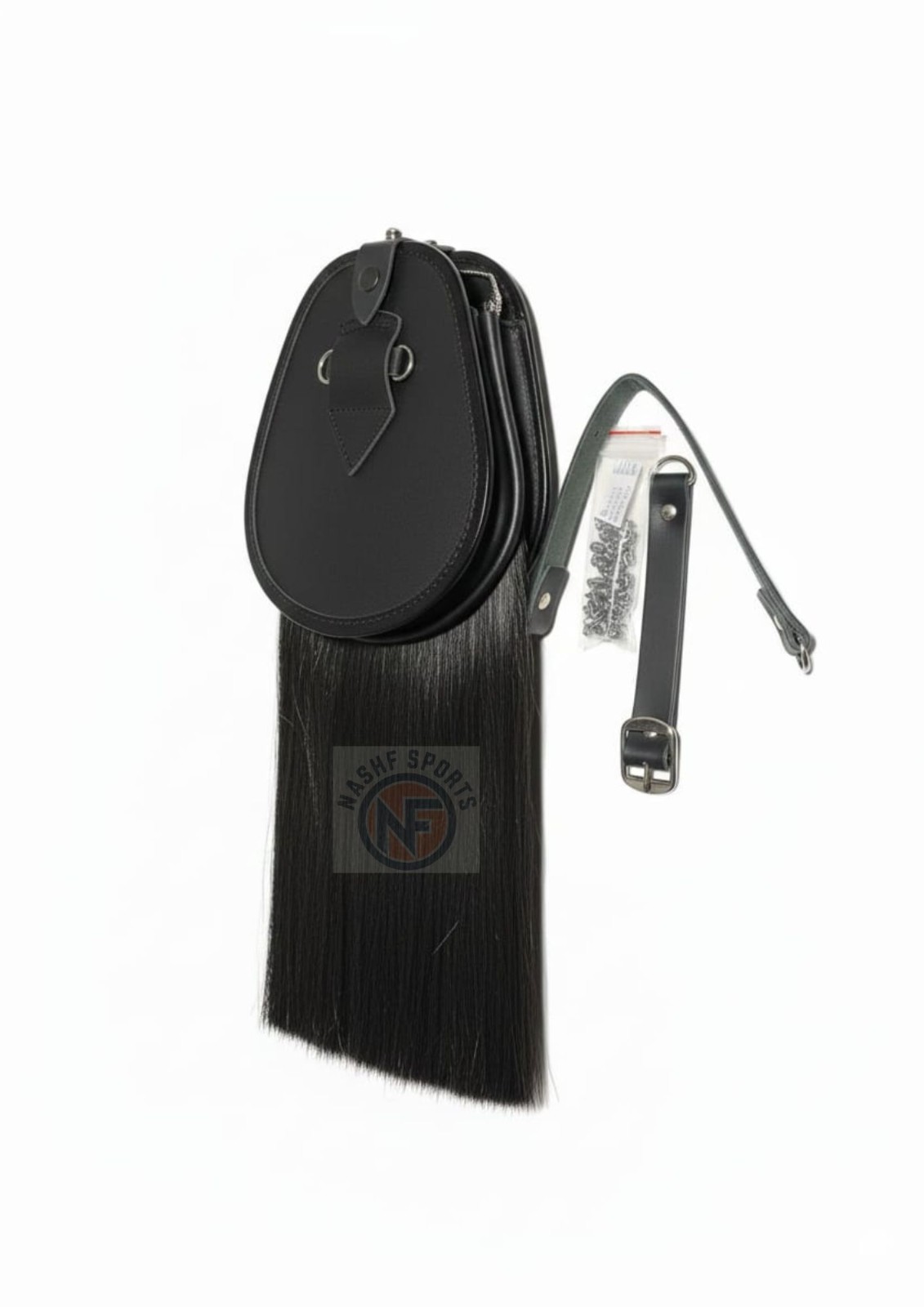Black Synthetic Horsehair Sporran with Chrome Thistle Cantle & Cream Tassels