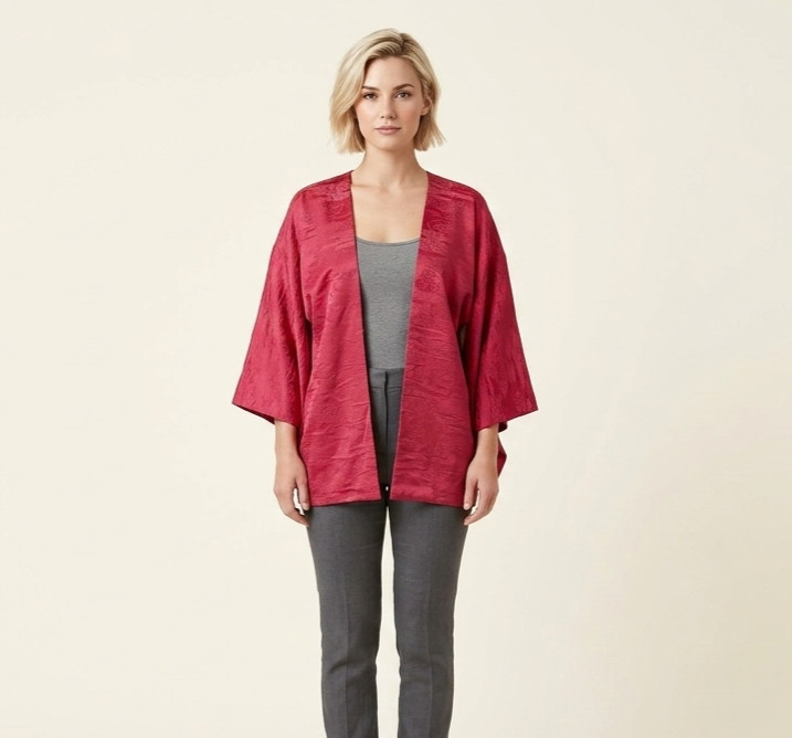 Women’s Kimono Cardigan Haori Jacket Coat Silk Jacquard Sz M L XL Women’s Whimsy