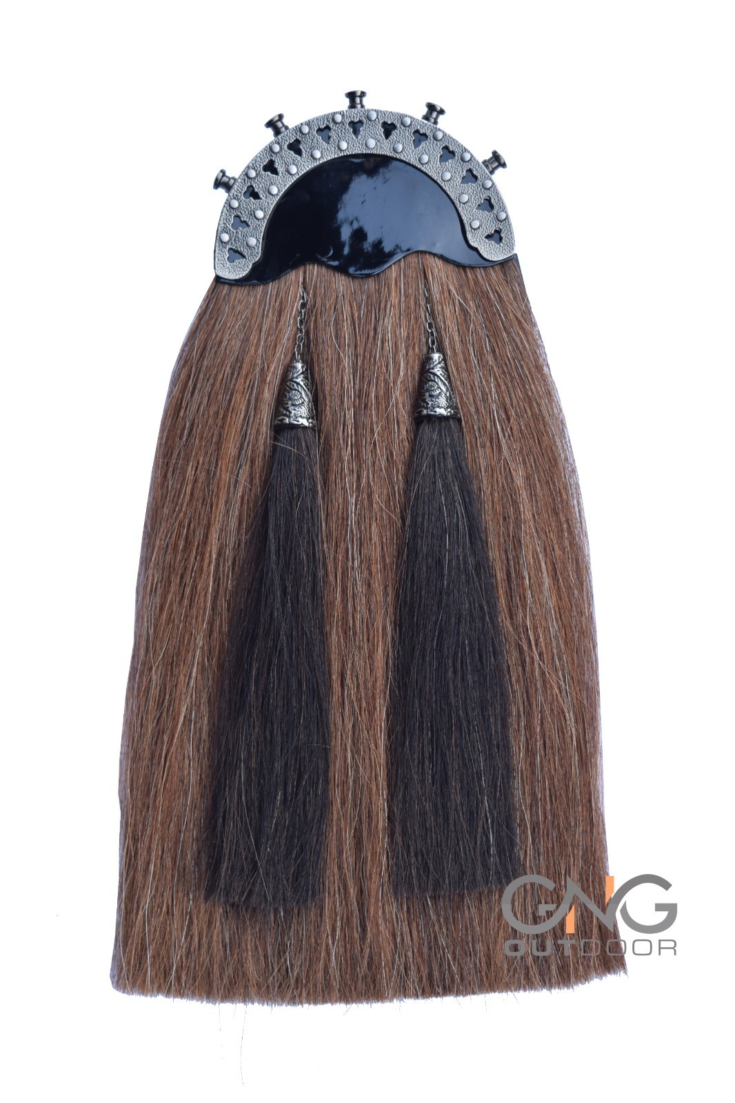 Scottish Brown Horse Hair Sporran Two Black Tassels Bagpiper Kilt Sporran