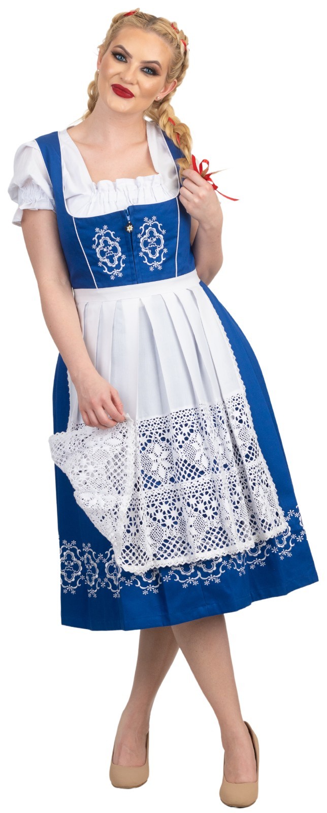 S 8 Long German Dirndl Dress EMBROIDERED Oktoberfest Holiday Waitress 3 Pc Set