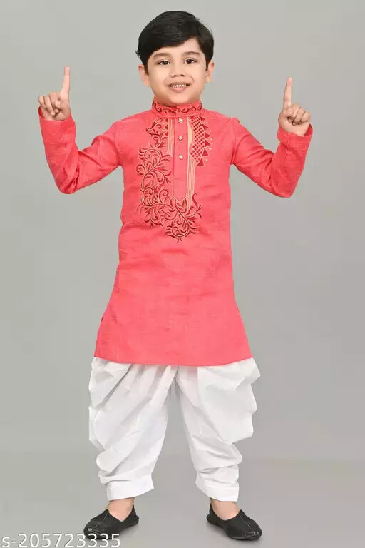 Indian Bollywood Wear Boys Stylish Cotton Embroidered Boys Kurta Sets Pack Of 1