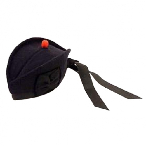 NEW Wool Scottish Black Glengarry Hat with Torrie Sizes 7, 7 1/4, 7 1/2, 7 3/4