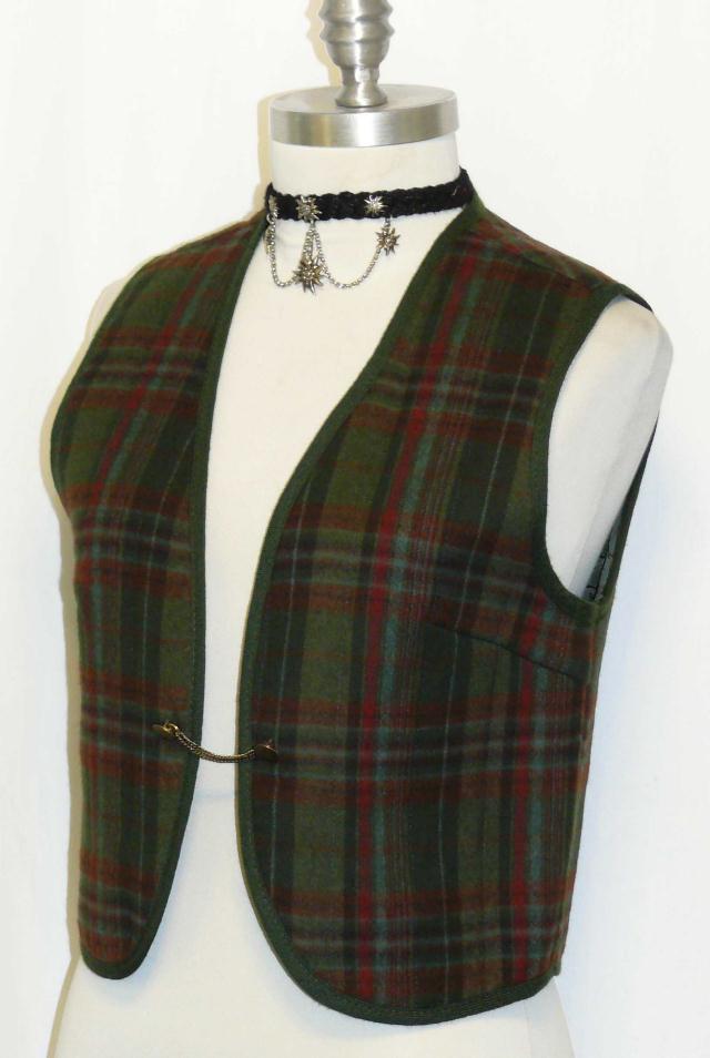 WOOL ~ LODEN GREEN PLAID Women Austria Hunting Riding Dress Pant Skirt VEST 4 XS