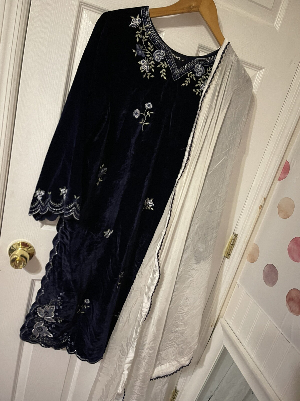 2pc Velvet Suit. Embroidered Shirt. Chiffon Dupatta. Casual Fancy Wear.