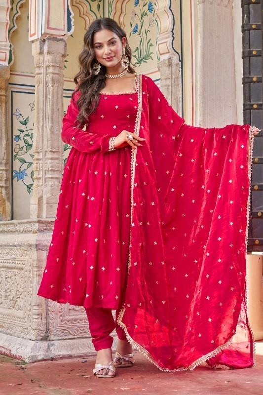Stunning Look Heavy Silk Red Top Bottom With Dupatta For Function Wear