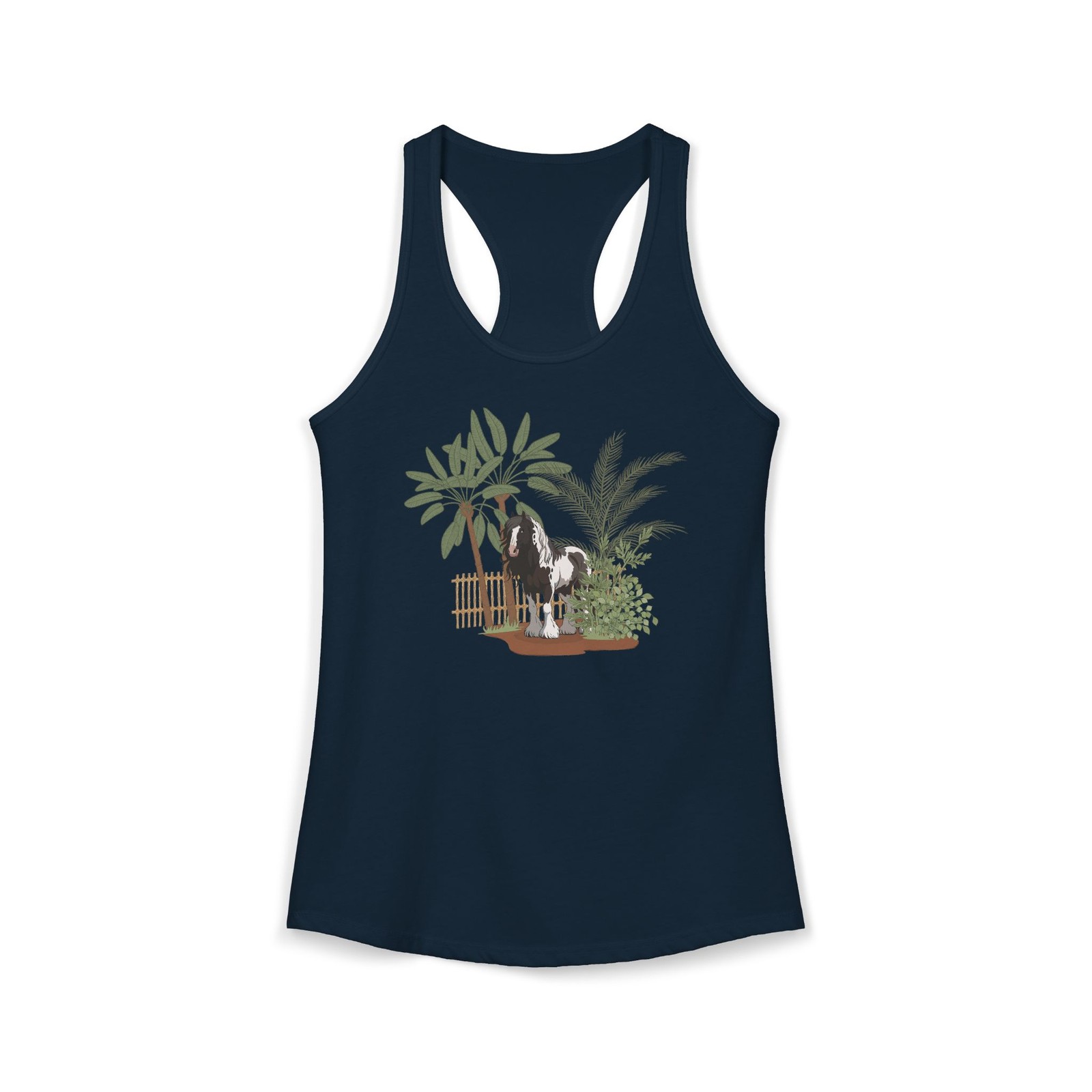 Gypsy Vanner Horse Racerback Tank Top, Women’s Black & White Spotted Horses