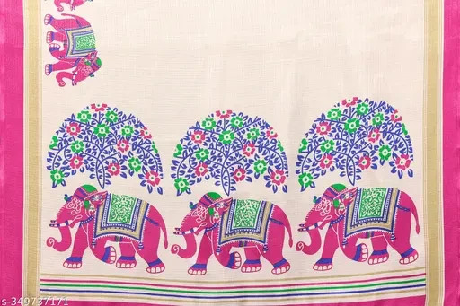 WOMEN KALAMKARI PRINTED KHADI SILK SAREE WITH RUNNING BOUSE