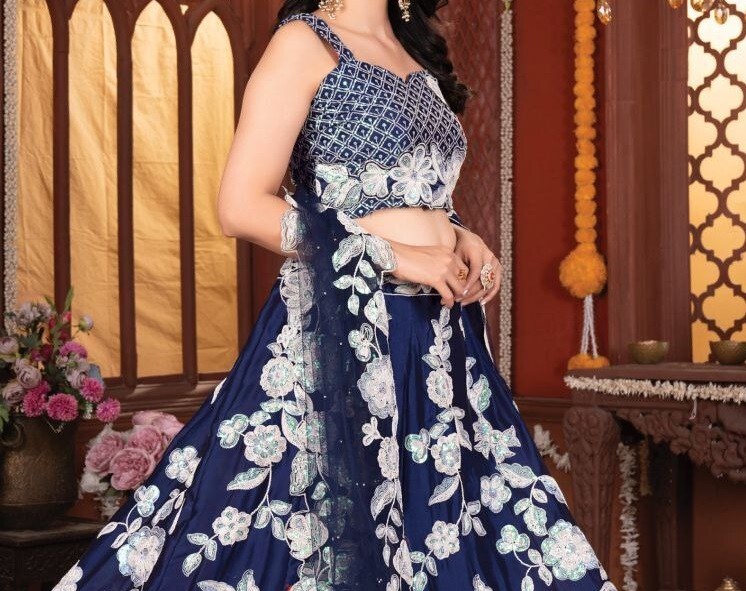 Bollywood Look Kasturi Silk Blue Color Lehenga Choli And Dupatta For Reception