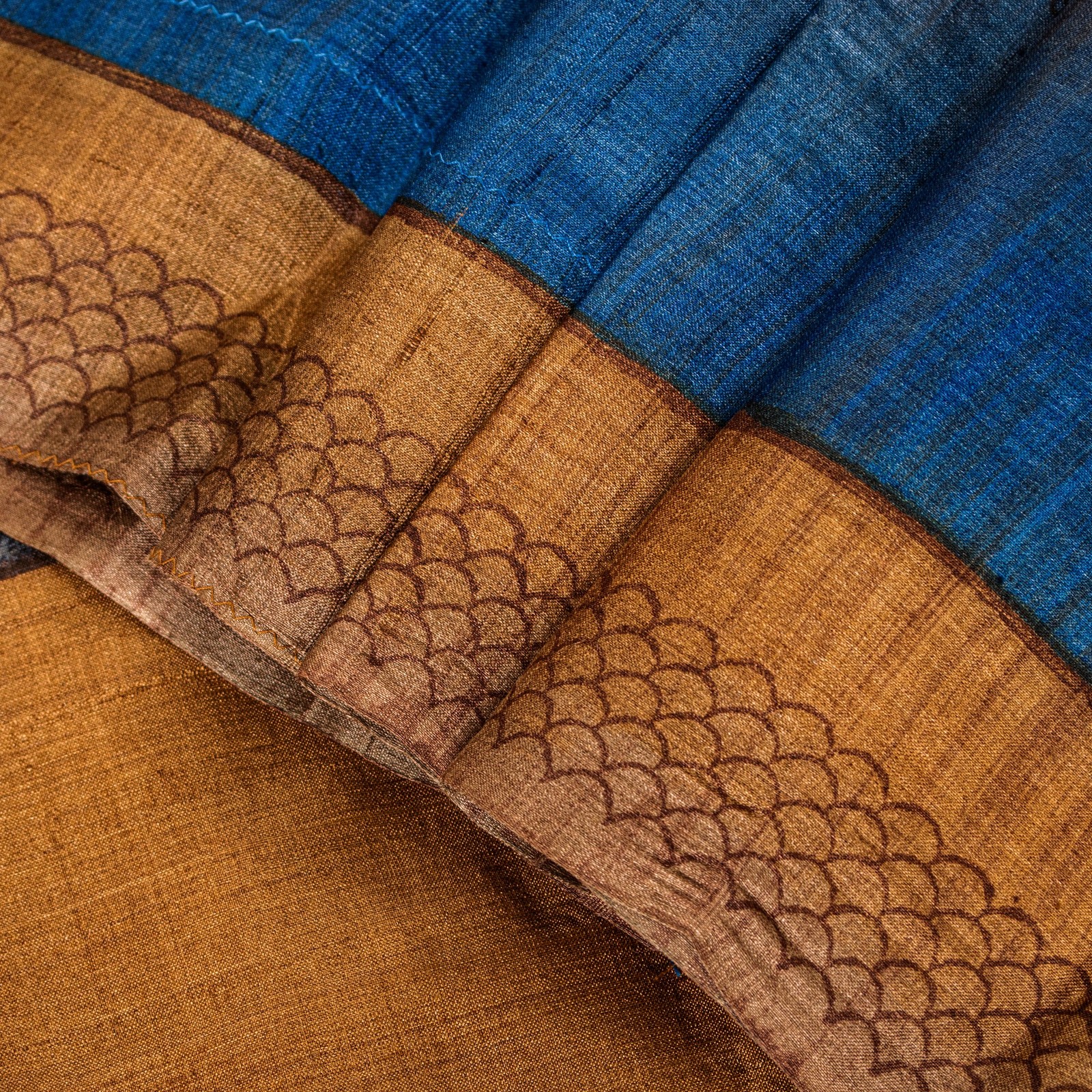 Sanskriti Vintage Sari Grayish Blue Pure Bamboo Silk Saree Hand Block Print 6+Yd