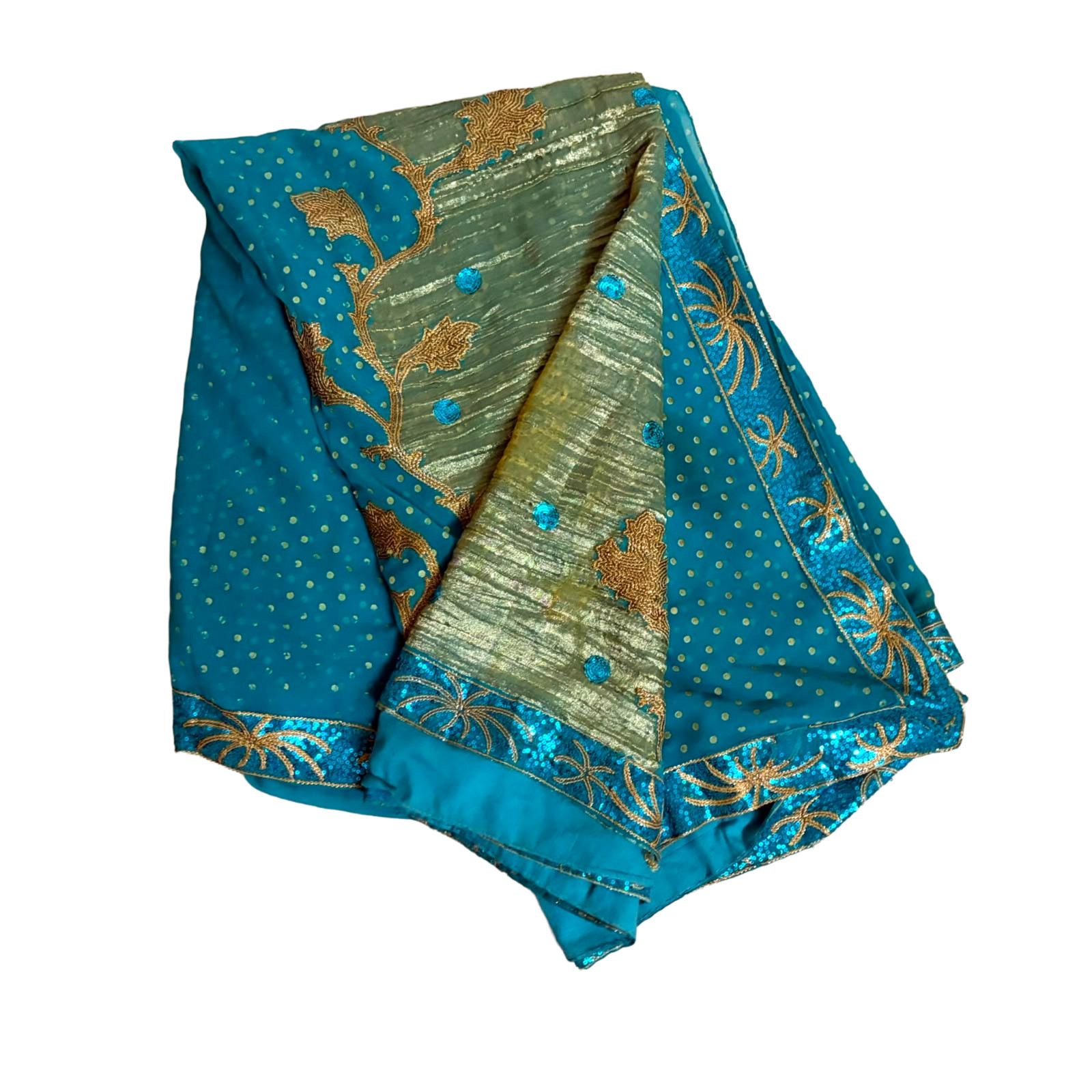 Ethnic Blue Saree Indian Vintage Georgette Recycled Fabric Embroidered Sari Wrap