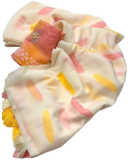 Linen Cotton Paint Saree with Cotton Handwork Blouse