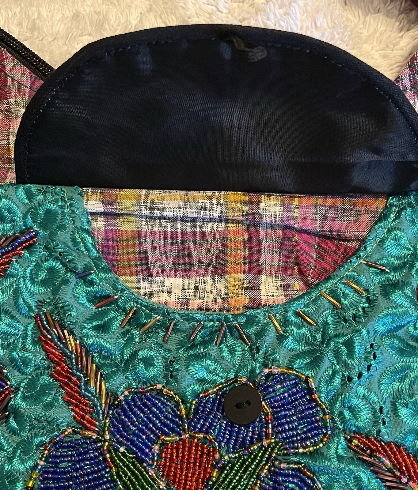 Guatemalan Hand Beaded Lace Floral Shoulder Bag Boho Purse OOAK