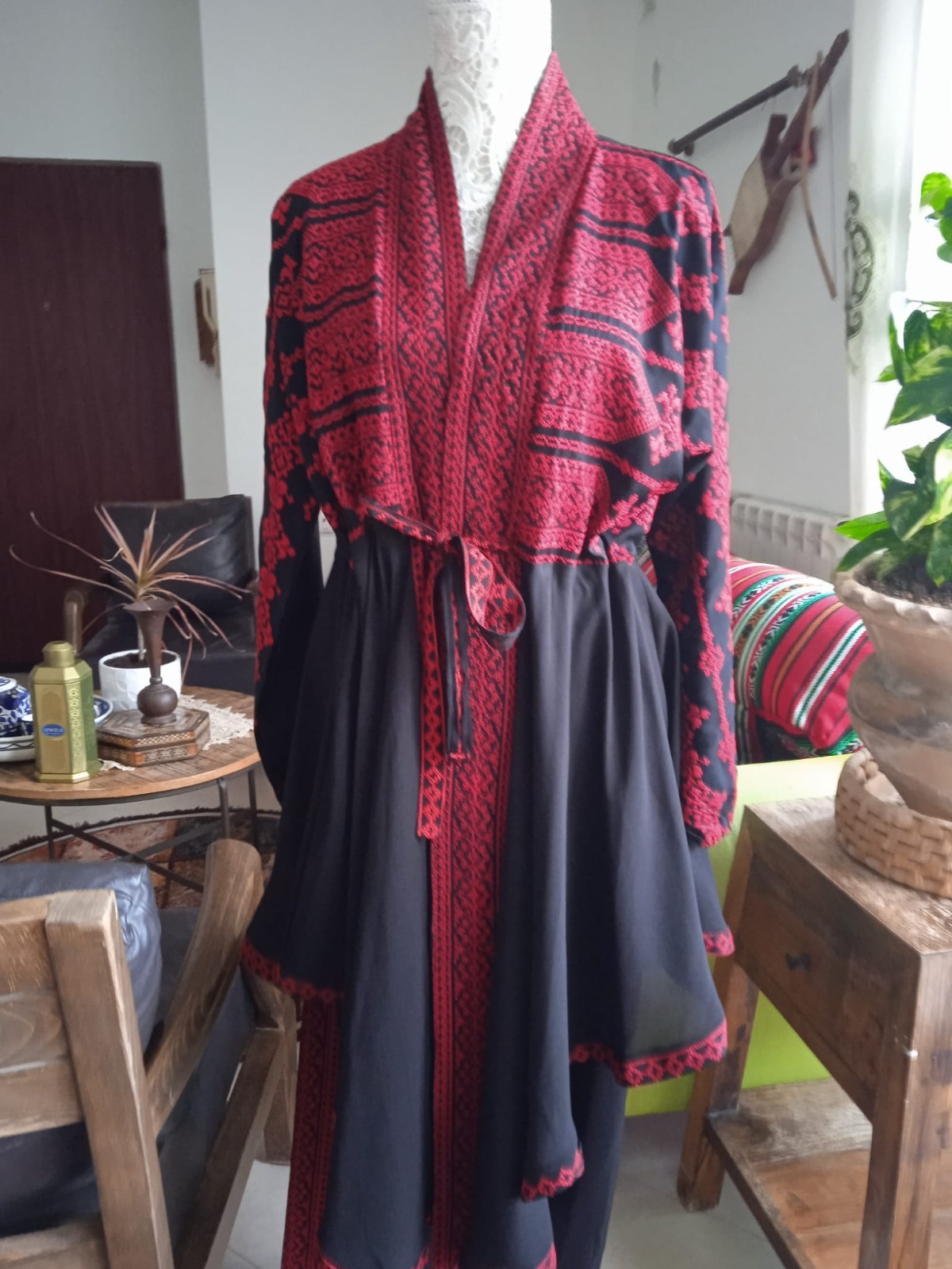 Palestinian Tatreez Embroidery Set – Modern Black & Red Abaya Pant Suit