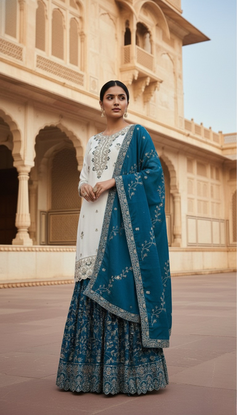 New Designer Heavy Chinnon Silk Kurta Palazzo With Dupatta For Women