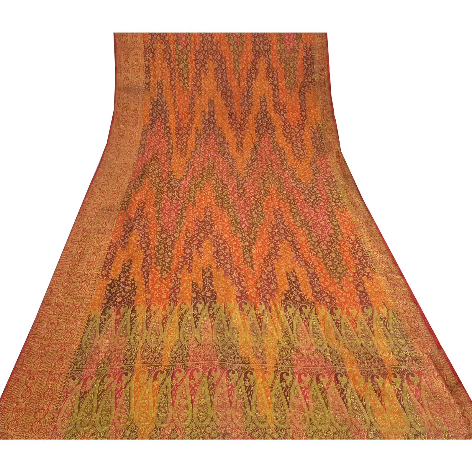 Sanskriti Vintage Sarees Blend Silk Brocade/Banarasi Woven Sari Craft Fabric