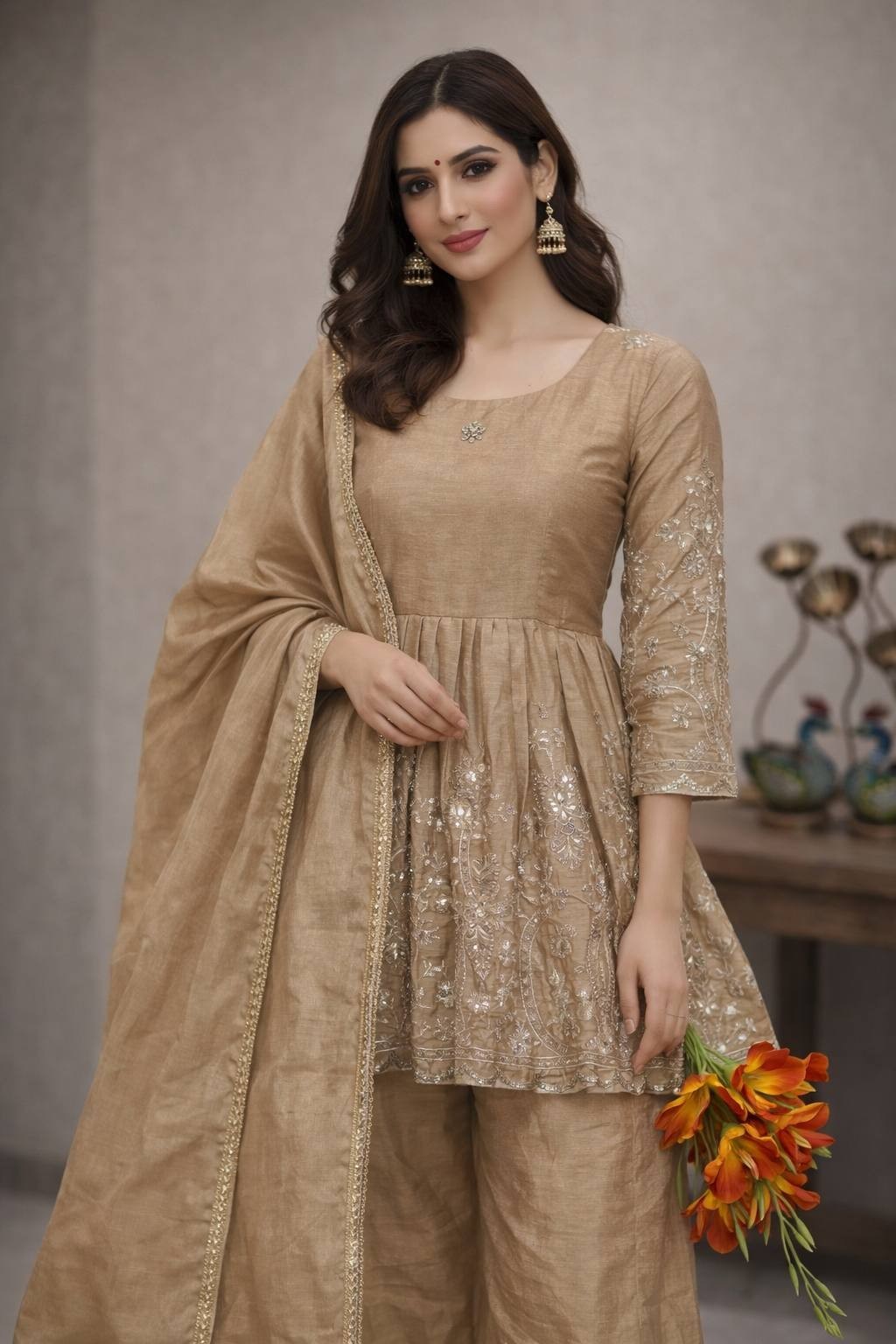 Premium Pakistani Salwar Kameez Set Heavy Chinon Silk Embroidered Suit Party