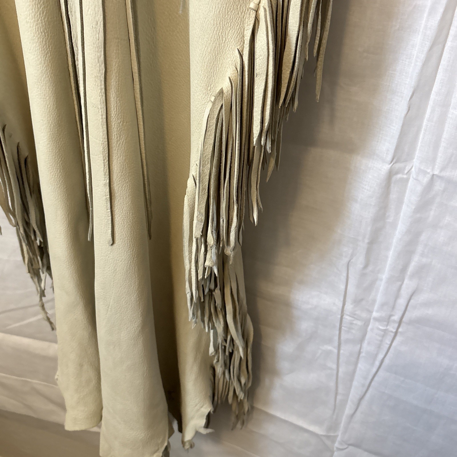 Native American Ivory DoeSkin Beaded Horse Hair Fringe Wedding Dress Medium 8-10