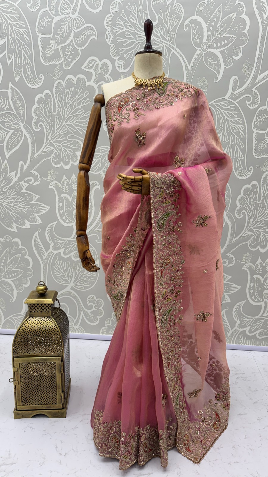 Designer Gabana Silk Saree Multi Thread Engagement Wear
