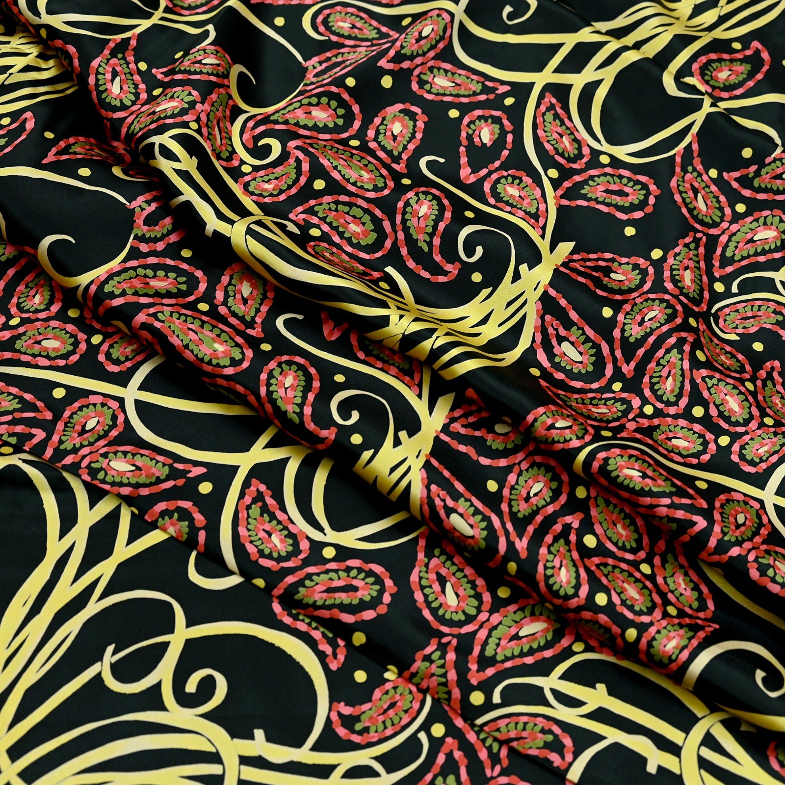Indian Vintage Saree Black Satin Printed Sari 6yd Sewing Soft Craft Fabric