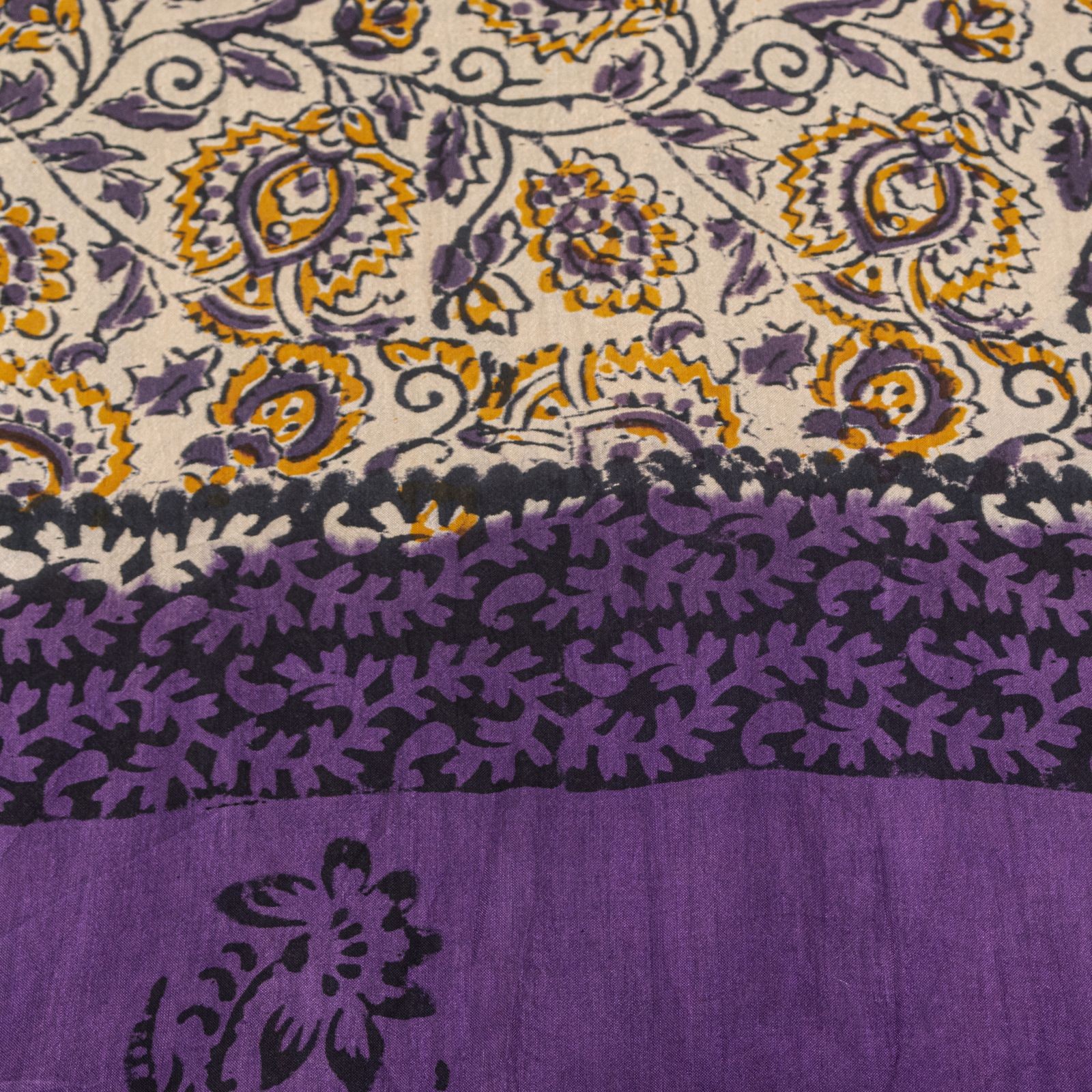 Sanskriti Vintage Saree Violet Pure Cotton Kalamkari Hand Block Print Sari 5.5Yd