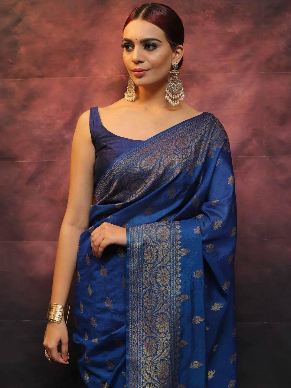 Women Designer Soft Lichi Silk Blue Saree With Blouse Bridal Function Party Wear