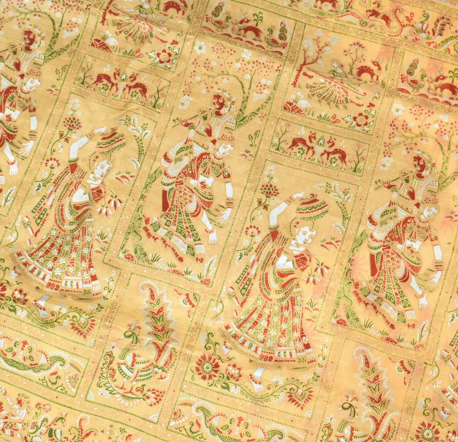 Sushila Vintage Yellow & Green Saree Printed Figure Pure Silk Sari Soft Craft Fa