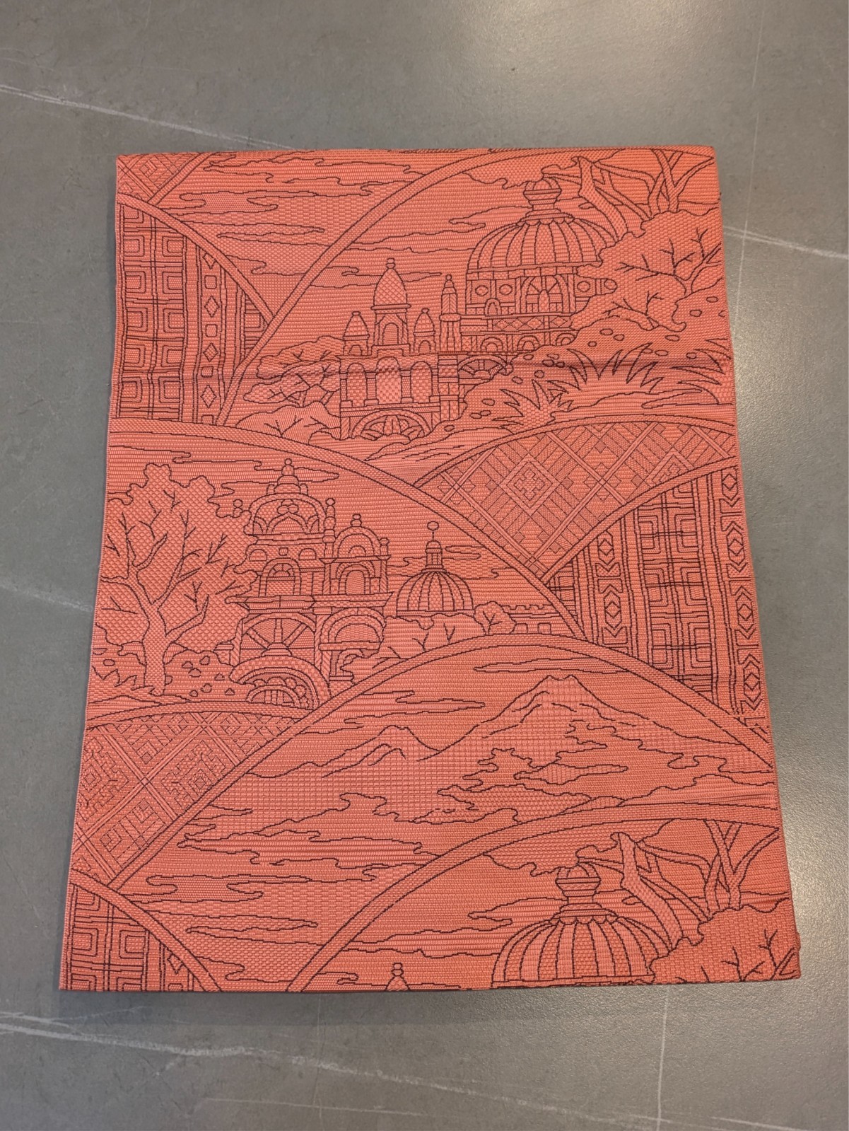 Vintage Japanese Kimono Silk Nagoya Obi Red Black Europe Landscape Textile Art