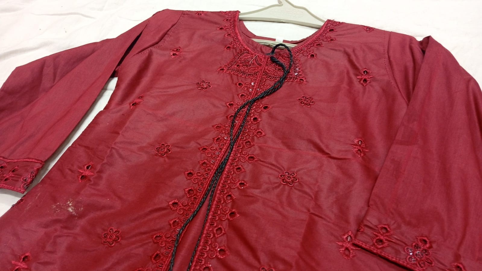 Cotton Embroidered Open Shirt style 2Piece Suit Bridal Red Kurti Trouser set