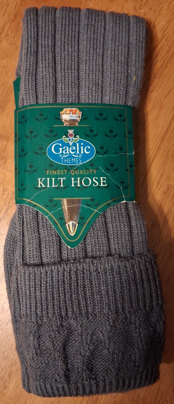 Gaelic Themes- Gray Kilt Hose- Size L- Wool