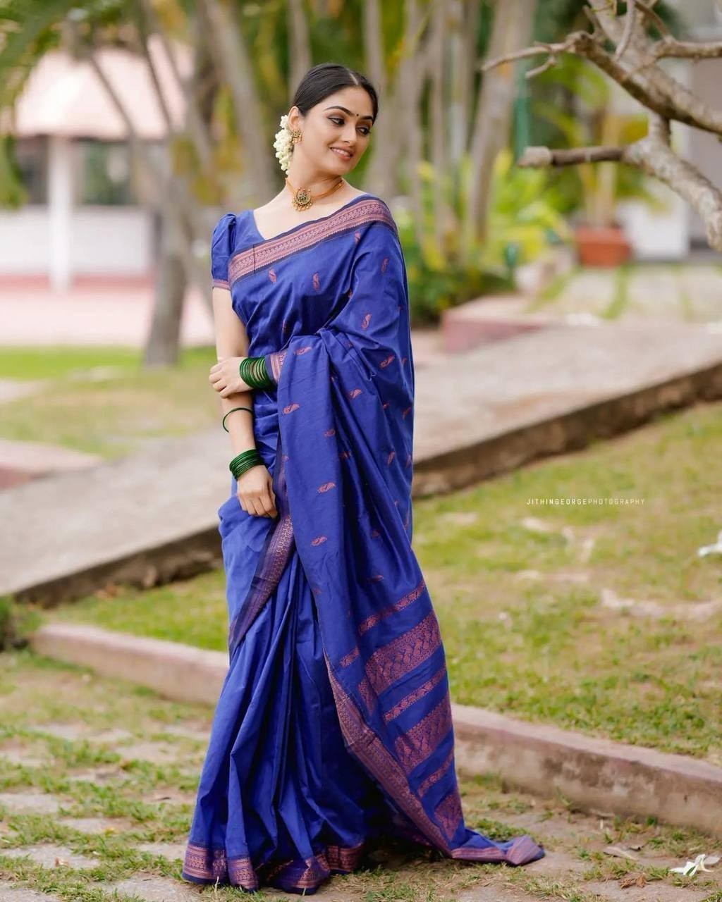 Indian Wedding Saree Blue Lichi Silk Rich Pallu Bollywood Saree with Blouse