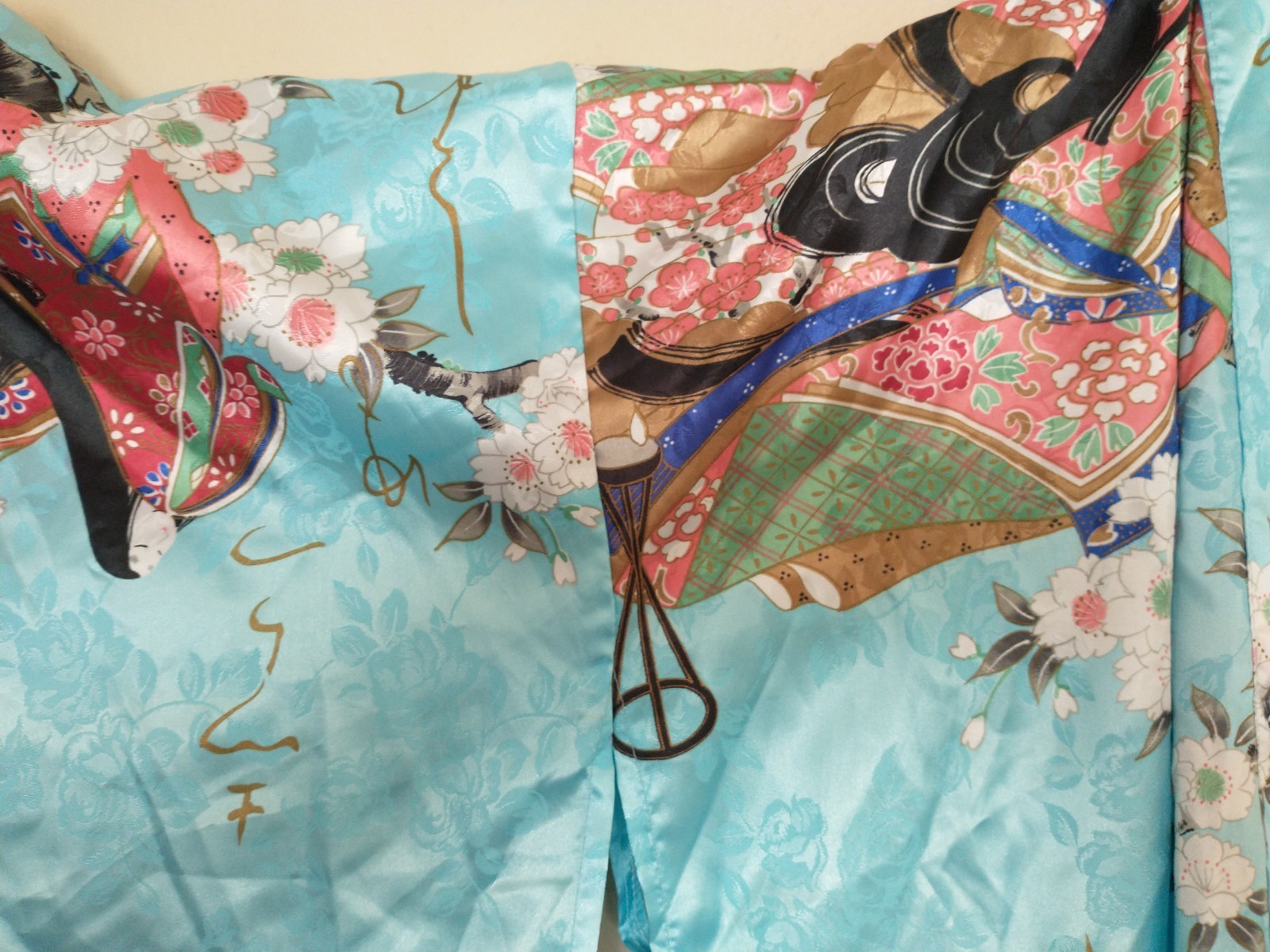 Summer Yukata Kimono Light Blue Polyester Japanese Obi Sash