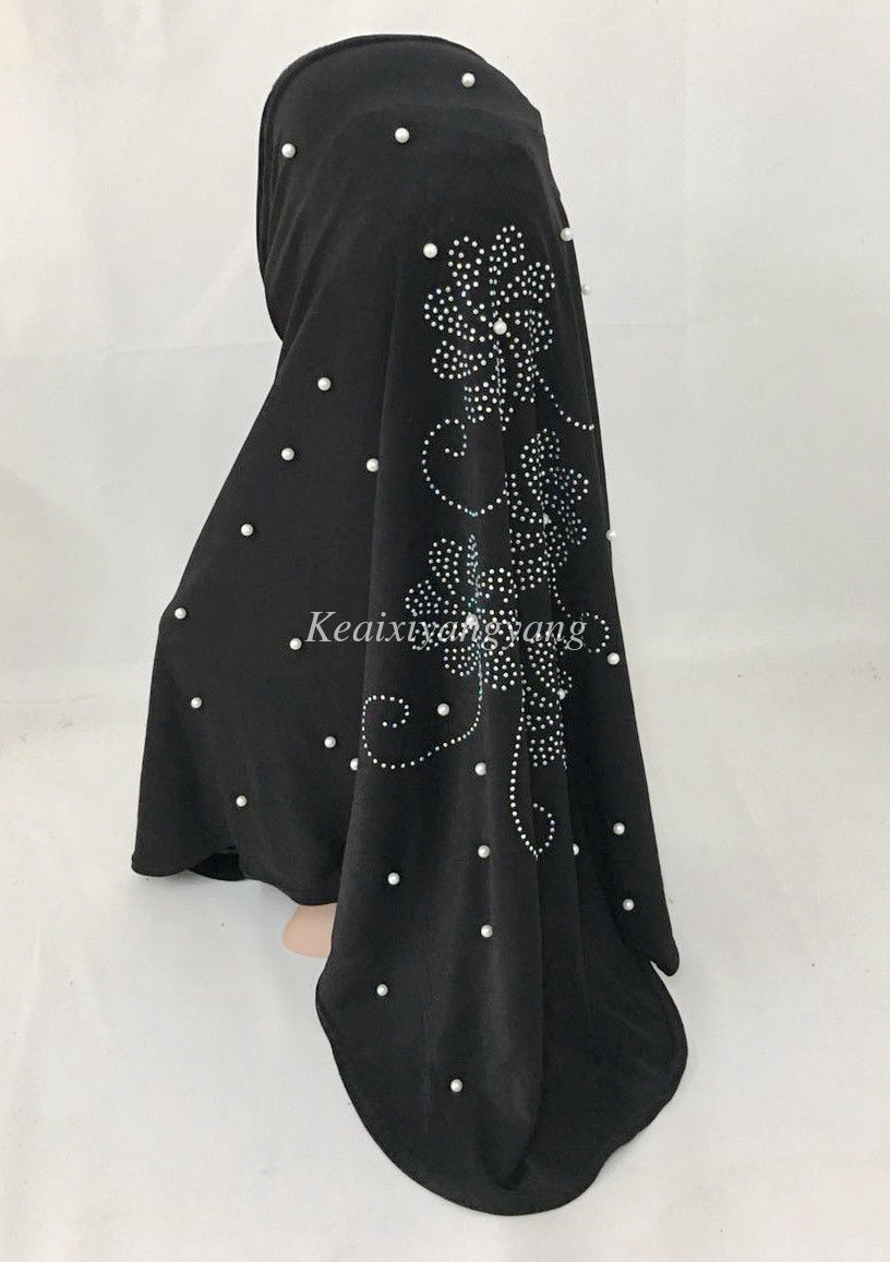 Islamic Women Beaded Hijab Headwear Muslim Shawl Ramadan Arab Amira Headscarf