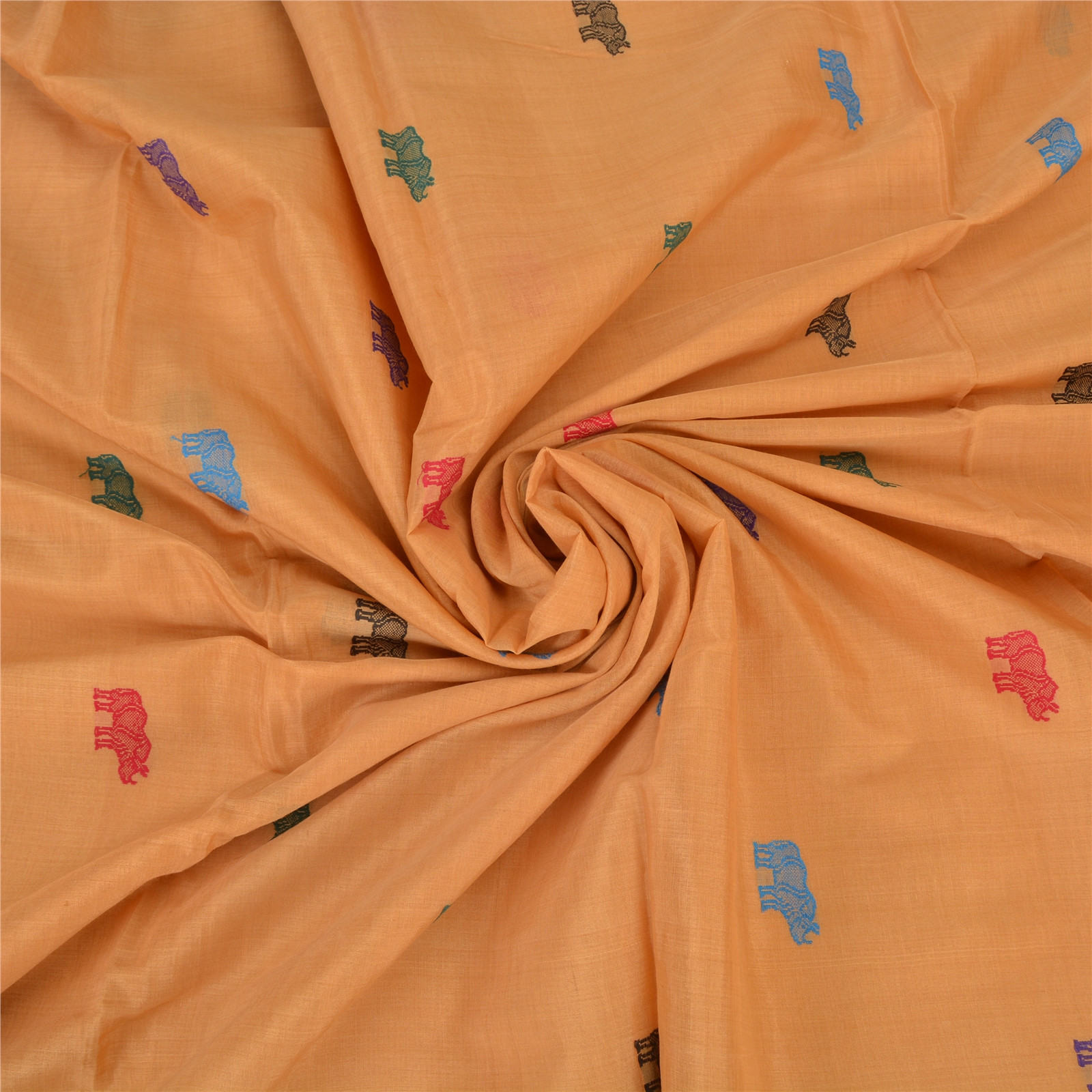 Sanskriti Vintage Peach Indian Sarees Pure Cotton Woven Animal Sari 5 Yd Fabric