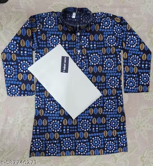 Boys Festive & Party Wear Printed Cotton Blend Kurta with Pyjama Set Ethnic Wear
