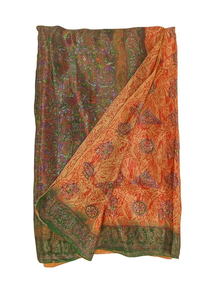 Women Silk Chiffon Peach Sari Floral Print Indian Wear Lightweight Sari PGS1879