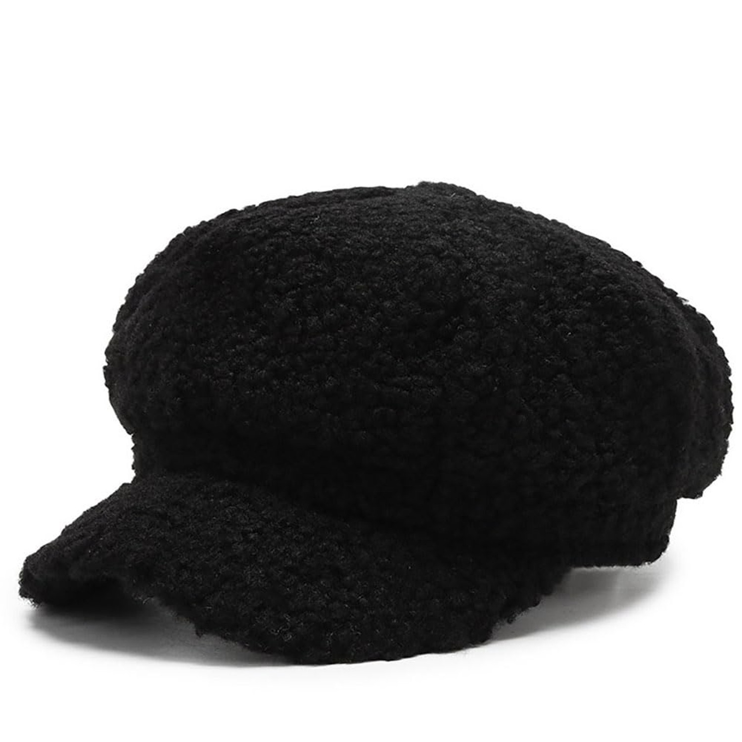 Women’s Winter Newsboy Cap Faux Fur Visor Beret Hat Cabbie Cap One Size Bl