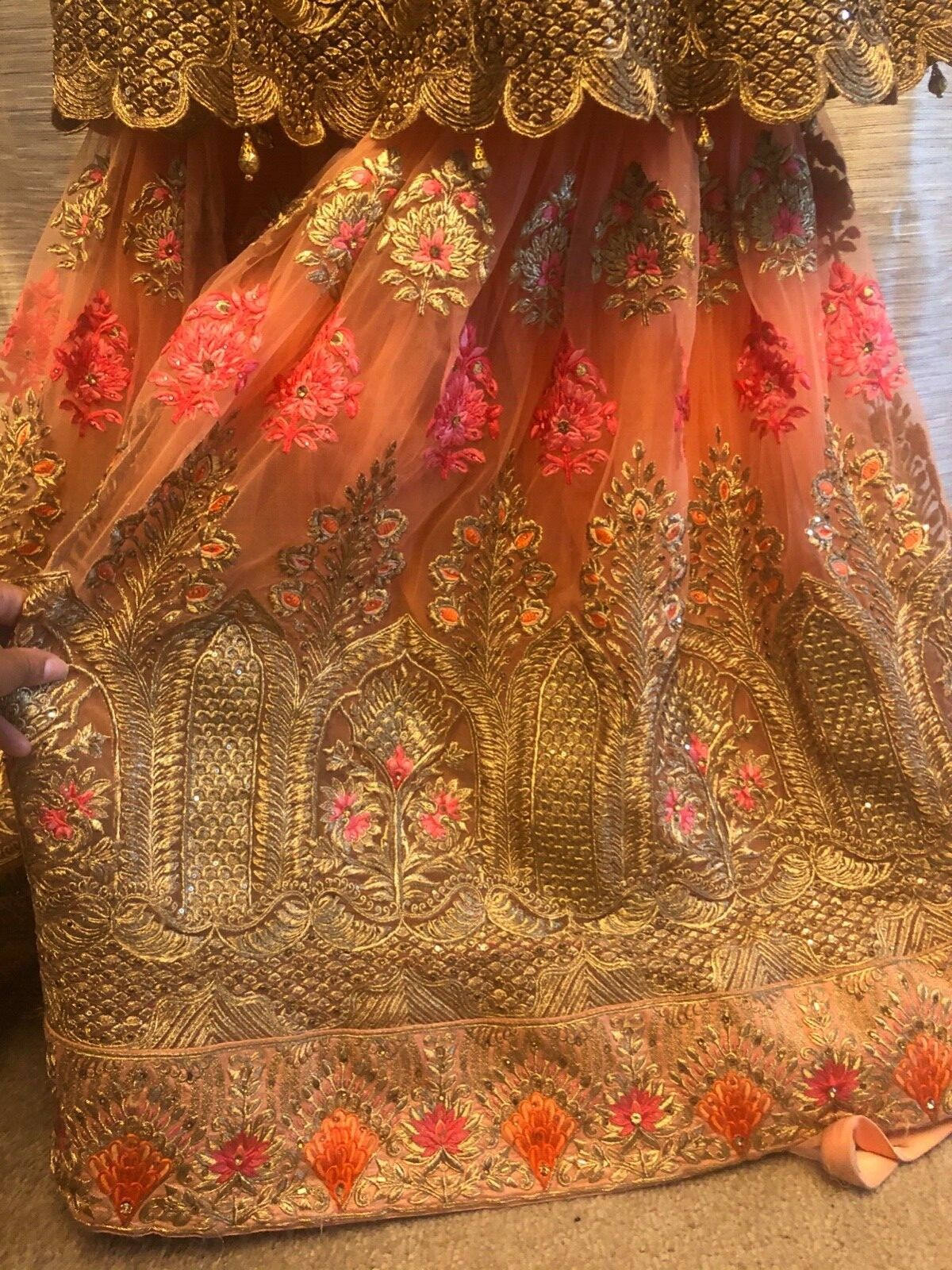 Indian Bridal Wear Sharara, Heavily Embroidered Peach and Brown Sharara. 