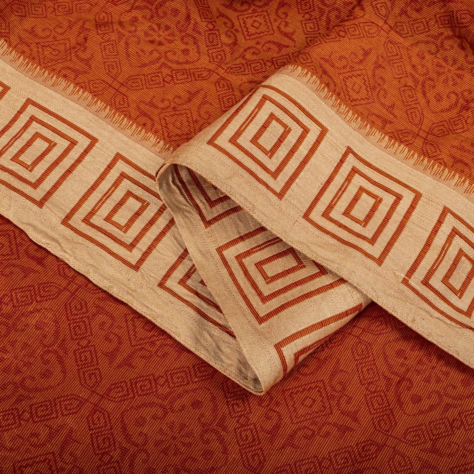 Sanskriti Vintage Orange Pure Silk Saree Geometric Print 6Yard Sari Fabric Craft