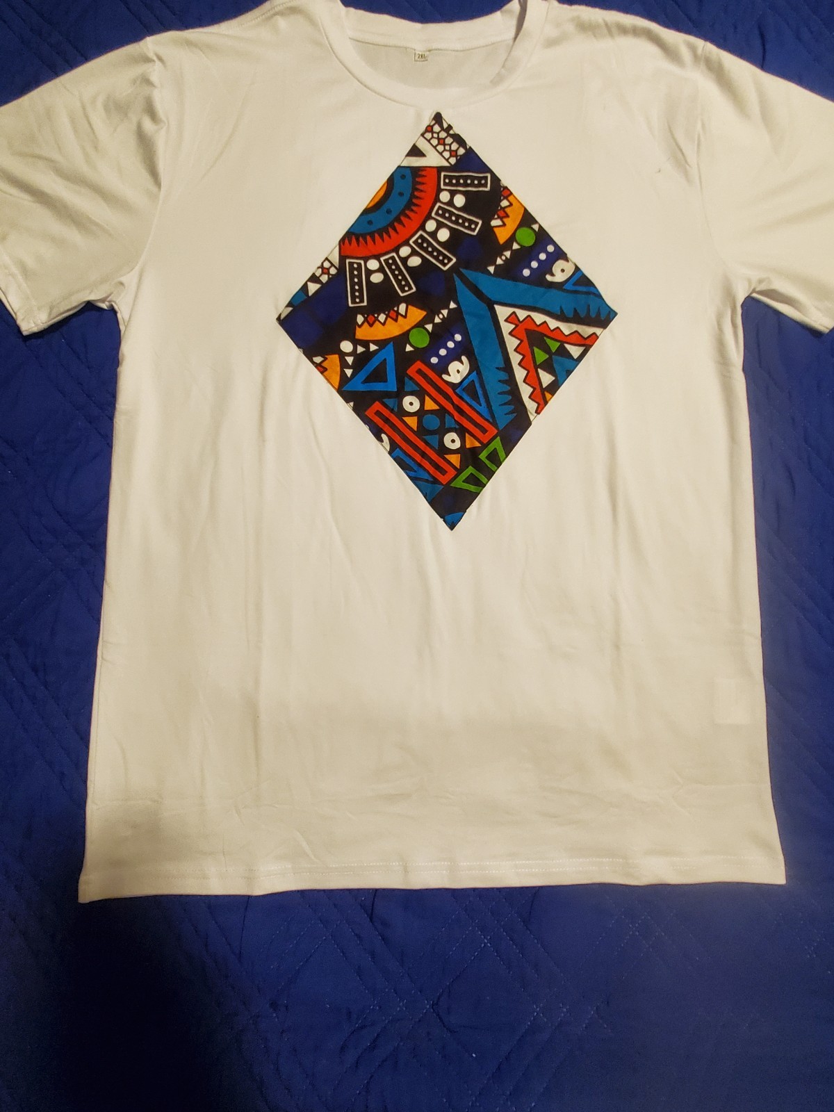 2-Piece African Dashiki Print Lounge Set White Asymmetric – Blue XXL (Fits XL)
