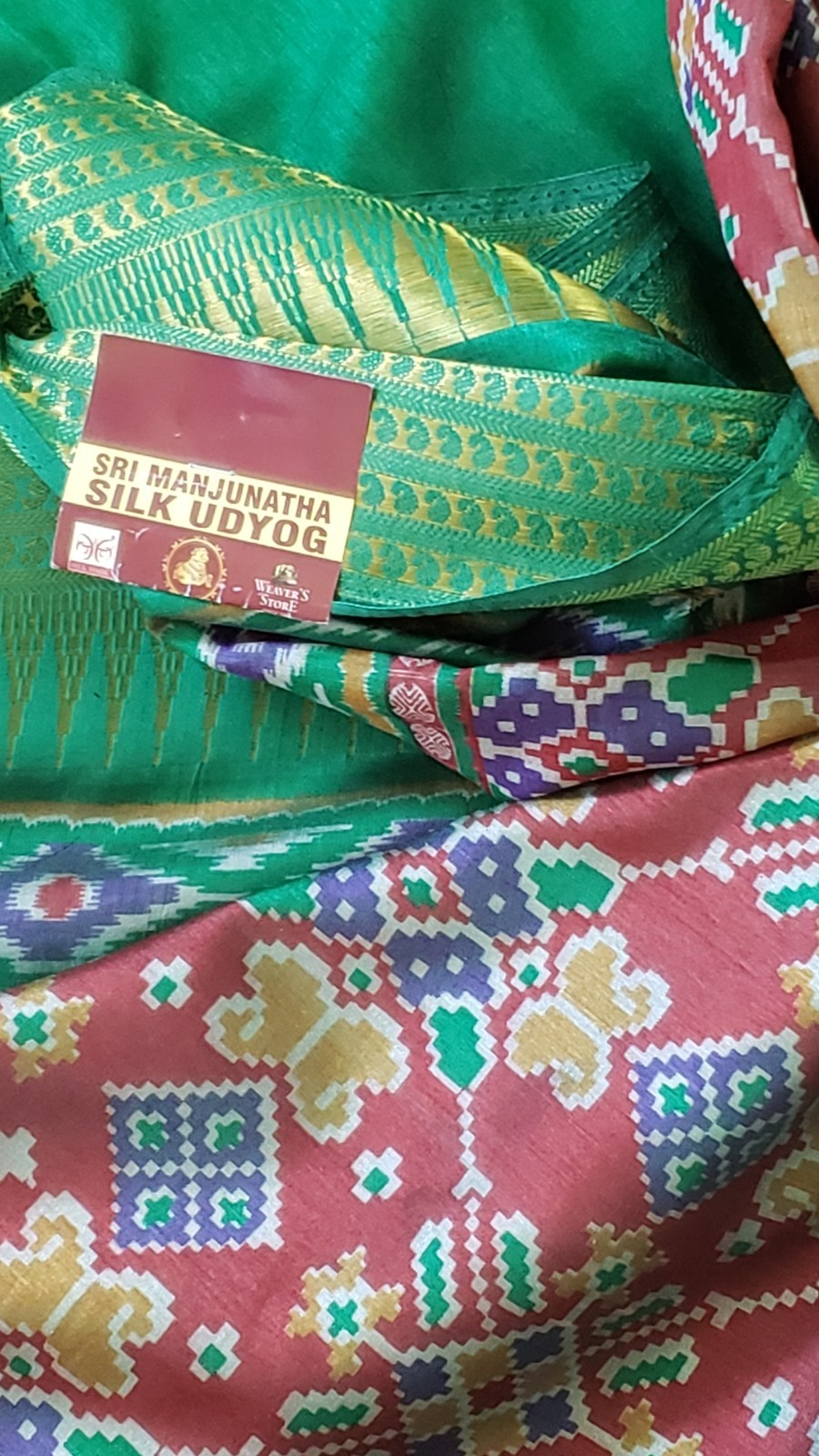 Saree Pochampally Ikkat Maroon and Green Running Blouse Party Festive Wear