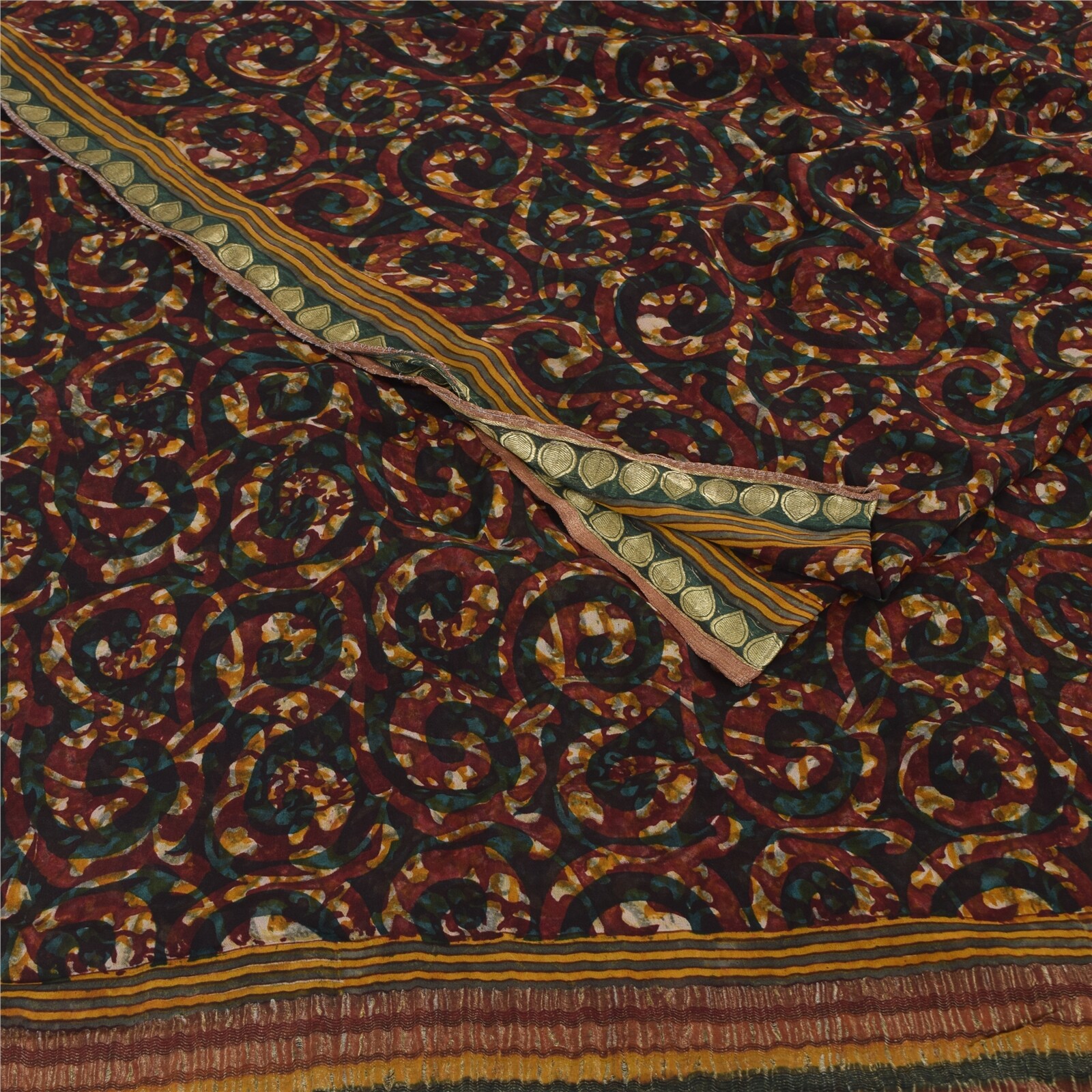 Sanskriti Vintage Brown Sarees Pure Chiffon Silk Printed Sari Soft Craft Fabric