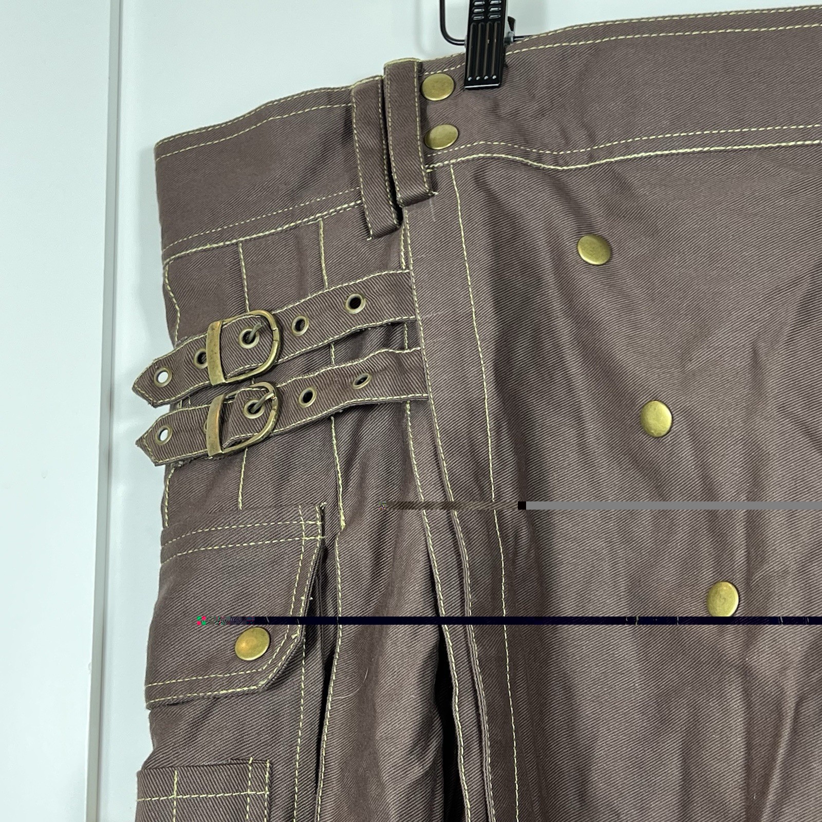 Mens Size 48 Utility Cargo Kilt Renaissance Canvas Pleated Pockets Brown Buckles