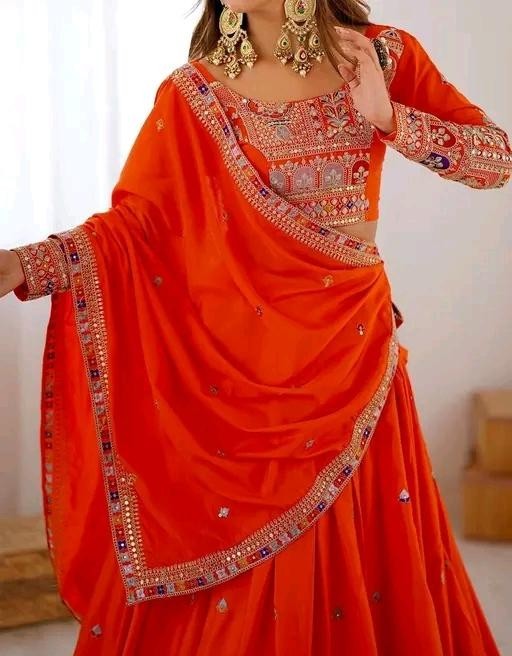 Ready To Wear Chanderi Silk Lehenga Choli Set Embroidered Wedding PartyWear